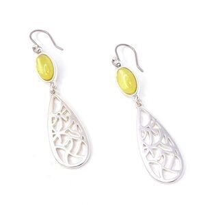 Lucky Brand Earrings Teardrop Dangle Silver Metal Yellow Stone New in Box NWT